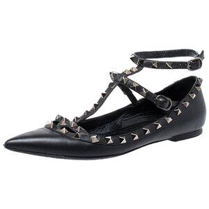Valentino Rockstud Accent Strappy Leather Flats